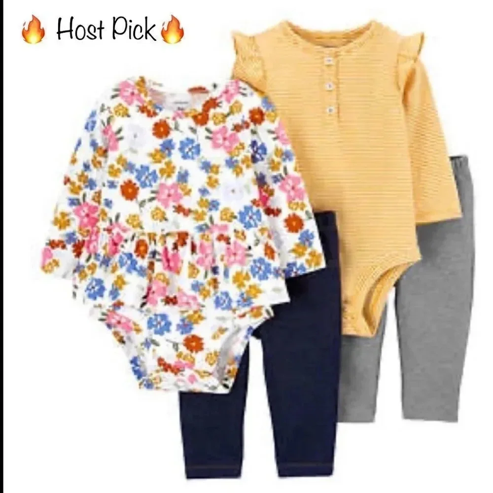 Kids Carter 4 piece set 3 M 12 M Flowers Stripes Shirt